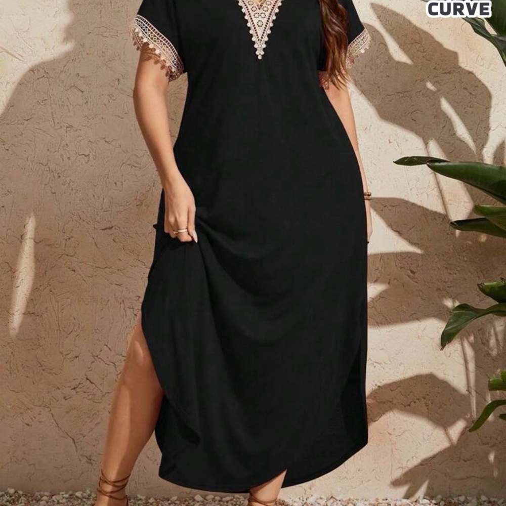 SHEIN Black Dress with Lace Accents